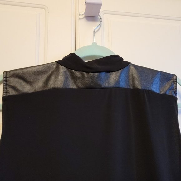 💖2 for $30!💖  Bianca Nygard Black PU Leather Detail Sleeveless Cowl Tank Top - Picture 5 of 8